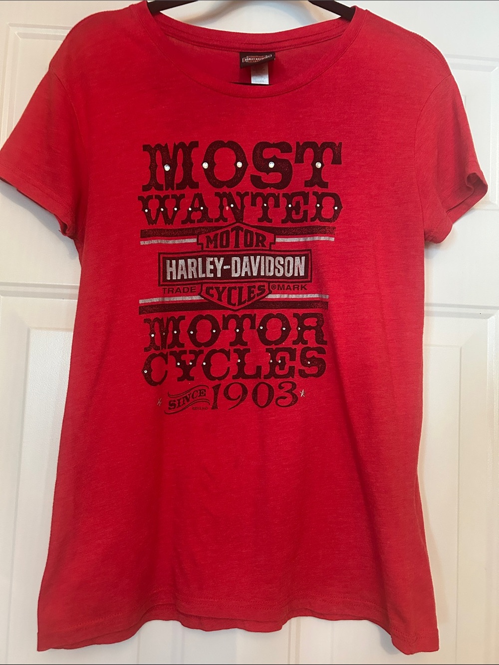 Harley-Davidson "Most Wanted Motorcycles" Tee L Red Moto Biker Glam Bikercore